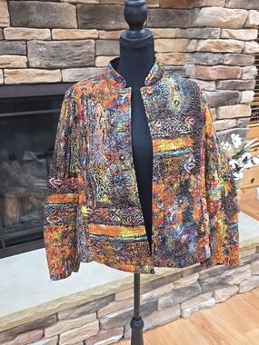 Chico's Vibrant Multi-Color Embroidered Jacket Reversible Womans Size 2